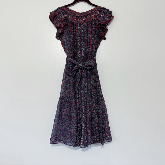 ULLA JOHNSON Callista Belted Gathered Twilight Floral Silk Dress - Picture 4 of 13